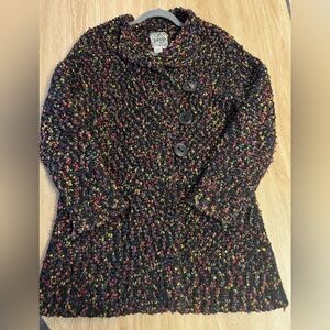 Curio Multicolor Bouclé Knit Button Front Sweater Jacket Coatigan Size L